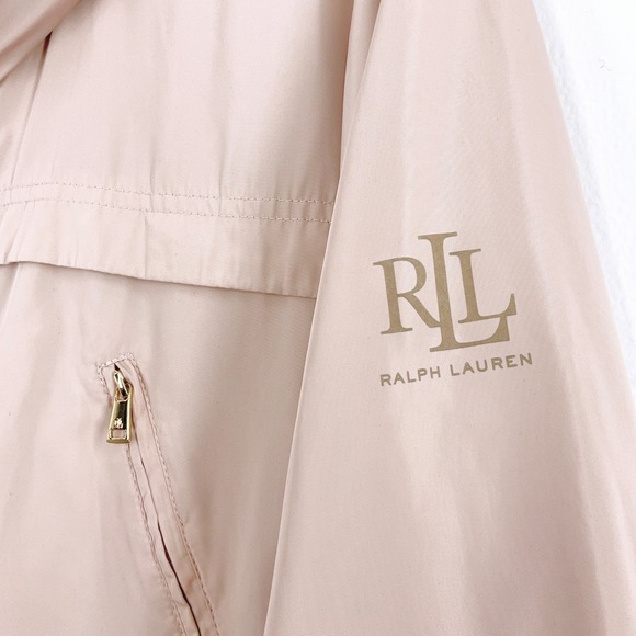 Lauren Ralph Lauren Hooded Jacket Womens L Pink Windbreaker Lightweight Gold Zip - Picture 6 of 9